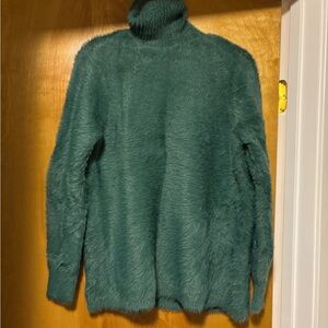 Zara Teal Fuzzy Turtleneck Sweater